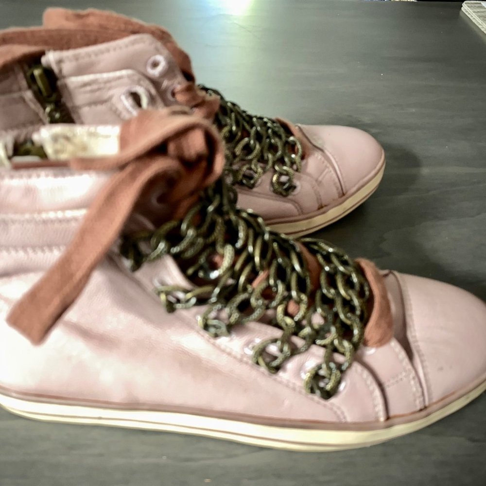 UES U - Nisll Whimsigoth Grunge Punk Leather Chain LaceHigh Top Sneakers…